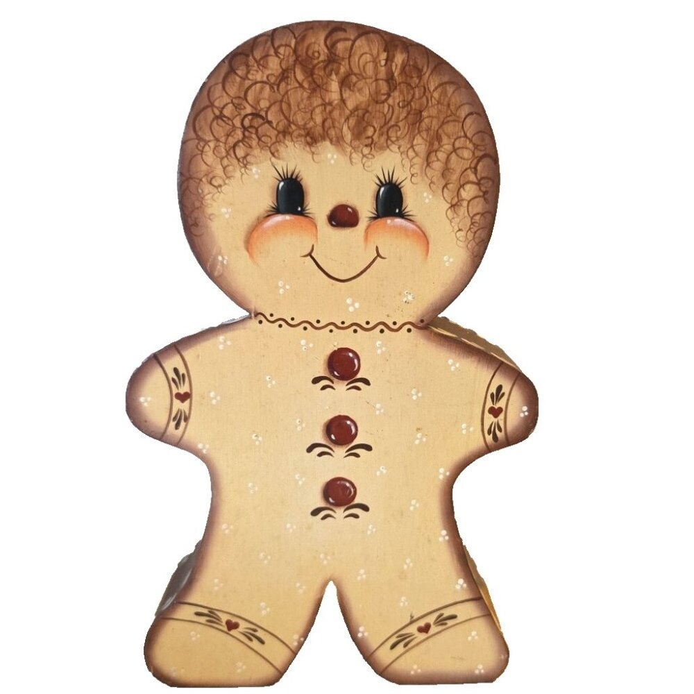 8.5" Gingerbread Man Wooden Hand Painted Signed Vintage 1986 Christmas Decor